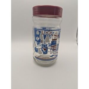 Vintage Maxwell House Coffee Jar Kitchen Canister Farmhouse Decor Glass Red Blue